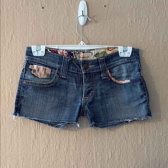 Frankie B. Blue Jean Shorts with Frayed Hem - Picture 1 of 9